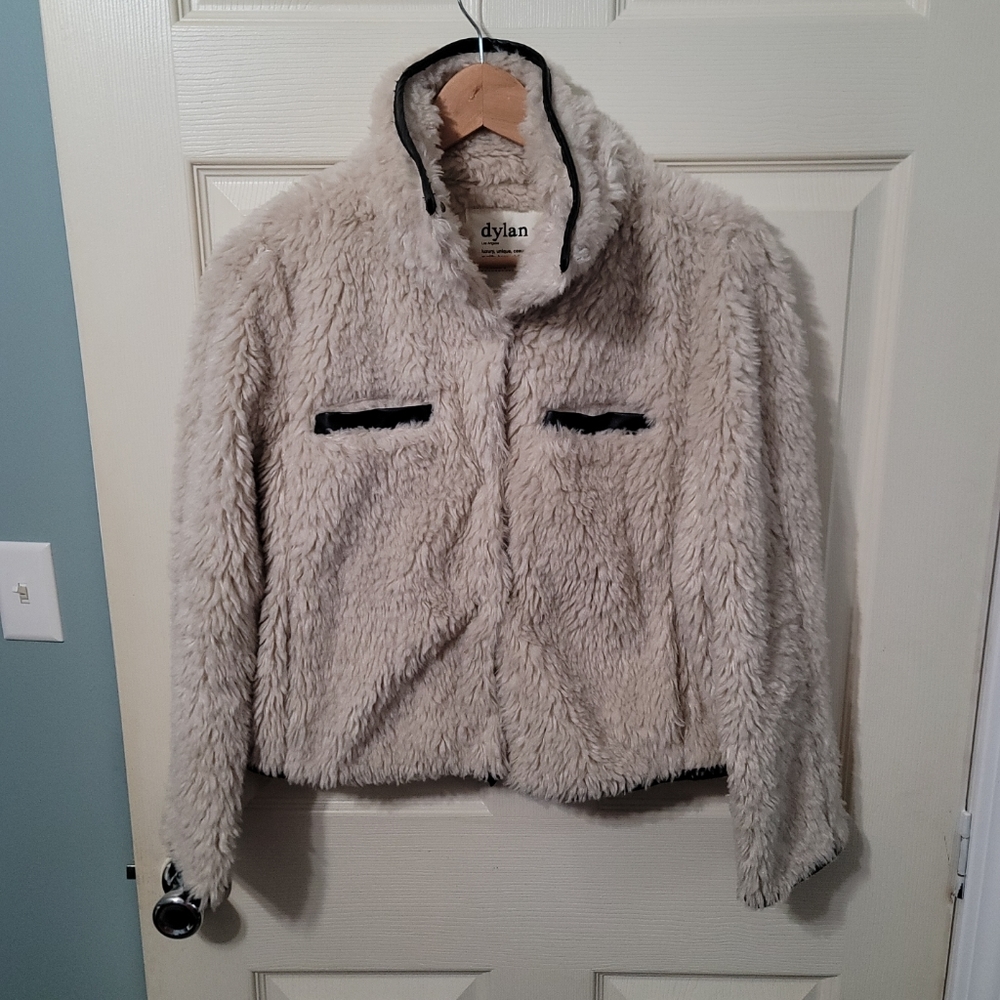 DYLAN Clothing Jacket Coat Size‎ Small Soft Faux Fur Leather Trim Snap Closure